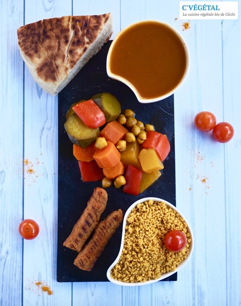 Couscous végane aux légumes et merguez // Vegan vegetable and merguez couscous - C'Végétal http-:cvegetal.com